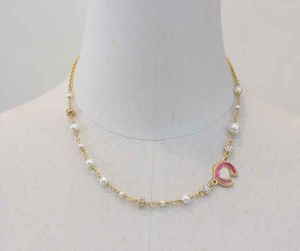 Collier pendentif à breloques de qualité de luxe, avec émail rose et diamant, perles de coquillage naturelles, broche PS3334B, 2024