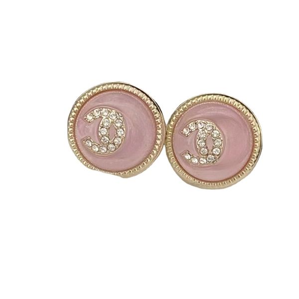 2024 Pendientes de diseñador redondo de lujo Bling Crystal Diamond Girls Cute Sweet Pink Stating For Women Earings Antes de oídos Joya de joyería
