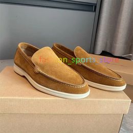 2024 Luxe zomerwandeling Flats Men Casual Loafer Soft Suede lederen LP-schoenen Slippen op elastische rundvlees pees bodem designer schoenen voor man 38-46EU y6