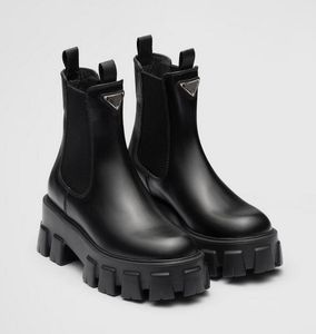 2024 Luxe Hiver En Gros Marque Monolith Femmes Bottines Chunky Combat Boot Semelles En Cuir Noir Brossé Fête De Mariage Dame Bottines De Moto