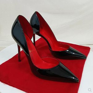 2024 Luxurys Femmes Chaussures Talons Hauts Rouge Brillant Bas Bout Pointu Sexy 8cm 10cm 12cm Pompes Robe De Mariée Chaussures Nude Noir Brillant Avec Sac À Poussière 35-44