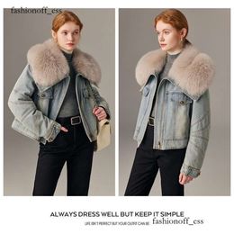 2024 Maillard Denim White Goose Down Jacket Designer Coat Ladies Winter Fox Fur Hambriento Terciopelo Pastel corto Superar Chaqueta de alta calidad Chaquetas de mujer 824