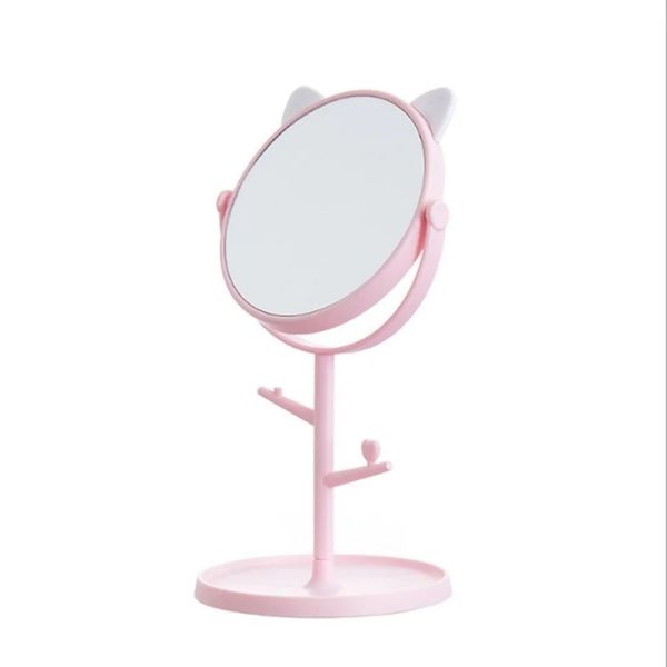 2024 Base de encimera de la mesa del espejo de maquillaje para el baño para el baño Plain Pink Cat Ears Mirrorcat orejas Mirror Base de encimera