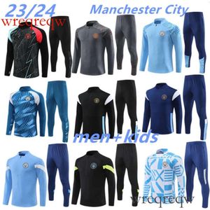 2024 Man City Tracksuit Haaland Half Zip Training Suit Men Kids 23/24 Football de vêtements de sport à manches longues 2023 filles filles survivent Foot Chandal