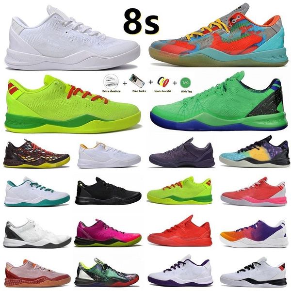 2024 Manba 8 8s Zapatos de baloncesto para hombre Triple Blanco Negro Oro Pascua FTB Mambacurial Prelude Reflectiion Sulphur Electric Christmas Entrenadores deportivos Zapatillas de deporte 40-46