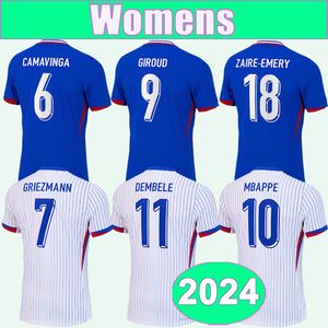 2024 Français MBAPPE Maillots de football pour femmes KOLO MUANI SALIBA FOFANA GIROUD DEMBELE PAVARD M.THURAM GUENDOUZI CAMAVINGA Maillots de football à domicile