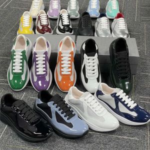 2024 Hommes Americas Cup Baskets en cuir verni Baskets plates en maille noire à lacets Chaussures décontractées Baskets de course en plein air Chaussures de sport Nouveau