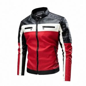 2024 Mannen Herfst Jas Bomber Biker Rits Motorfiets Nepbontjas Mannelijke Fleece Piloot Vintage Zwart Rood Bruin PU lederen Jas 65gh #