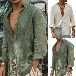 2024 Men de coton décontracté Shirtsstant Collar Couleur masculine couleur masculine manches longues en vrac Tops printemps