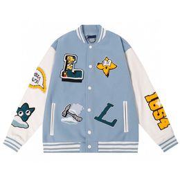 2024 Mannen Borduren Unisex Oversized Hip Hop Varsity Baseball Jas Lederen Mouw Hi Street Loose Fit Letterman Jas Bovenkleding Maat M-3XL