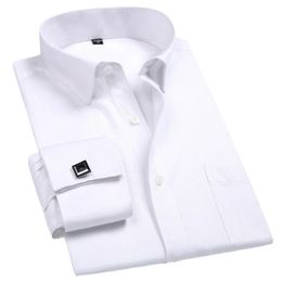 2024 hombres francés puño vestido camisa gemelos blanco manga larga botones casuales camisas de marca masculina ropa de ajuste Regular 240312