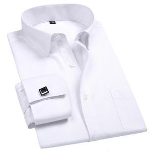 2024 Mannen Franse Manchet Overhemd Manchetknopen Witte Lange Mouw Casual Knoppen Mannelijke Merk Shirts Regular Fit Kleding 240305