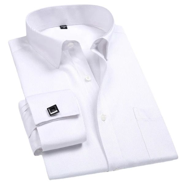 2024 hommes français manchette robe chemise boutons de manchette blanc à manches longues boutons décontractés hommes marque chemises coupe régulière vêtements 240306