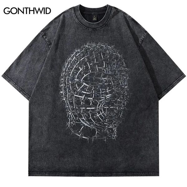 2024 hommes Hip Hop Streetwear T-shirt Iron Iron Human Head Model Graphic T-shirt Black Cotton Loose Tshirt Harajuku Oversize Tops Tees 240509