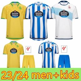 2024 Men + Kids Deportivo La Coruna Soccer Jerseys 23 24 Coruna Lucas D.Villares Barbero Davo Yeremay Cayarga Home Away Football Shirt Short Suite Suit
