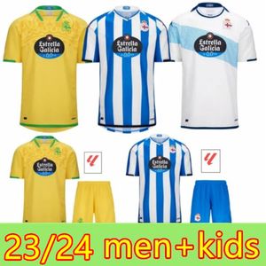 2024 heren + kinderen Deportivo La Coruna voetbalshirts 23 24 Coruna LUCAS D.VILLARES BARBERO DAVO YEREMAY CAYARGA thuis uit voetbalshirt met korte mouwen