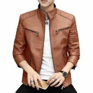 2024 Mannen Leren Jasje Mannen Slim Fit Korte Jas Mannen Fi Leren Jas Streetwear Casual Blazer Jassen Mannelijke Bovenkleding H8IJ #