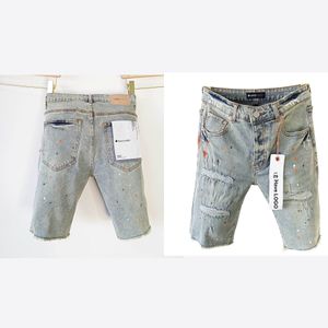 2024 Men Purple Jeans Designer Mens Slim Fit Patch Denim Cargo Jean Shorts Vintage gescheurde graffiti Hoge kwaliteit kwartbroek 40