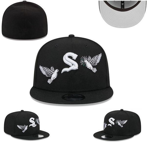 2024 Béisbol para hombres Sombreros ajustados Clásico Color negro Hip Hop Atlanta Deporte Diseño cerrado completo Gorras de paloma Chapeau Stitch Heart Todo el equipo Love Hustle Flowers Ma16-12