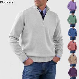 2024 Heren Casual Warme Gebreide Trui Effen Coltrui Rits Gebreide Uittrekbare Top Lange Mouw Casual Gebreide Herentrui 240104