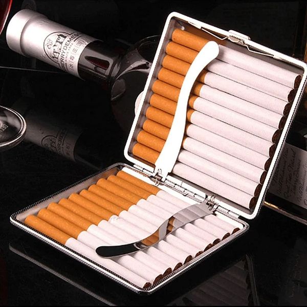 2024 Gift masculin haut de gamme 20 cigares boîtes en cuir en métal en métal Boîte de stockage de cigarette voyage en extérieur outil de fumer accessoires - pour le cigare pour hommes