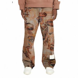 2024 Hommes High Street Loose Pantalons larges à la mode imprimé européen taille moyenne homme pantalon marron hiphop pantalon mâle pantalon décontracté Y7R3 #