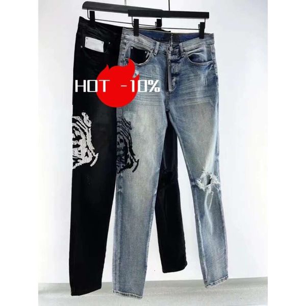 2024 Jeans pour hommes Designers Jean Hombre Pantalons Hommes Broderie Patchwork Ripped pour Trend Brand Motorcycle Pant Mens Skinny Brandsdesigner Street Fashion Brands