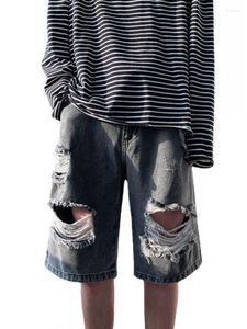 2024 Jeans pour hommes Été Hommes Mode Trou Ripped Court Streetwear Loose Fit Denim Shorts Casual Cowboy Droit Hip Hop Longueur au genou