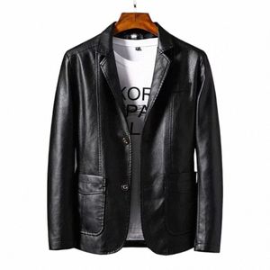 2024 Mannen Lederen Jassen Revers Busin Lederen Jassen Mannen Pu Blazers Koreaanse Stijl Slim Fi Leren Jas Plus Size M-6XL p6n3 #