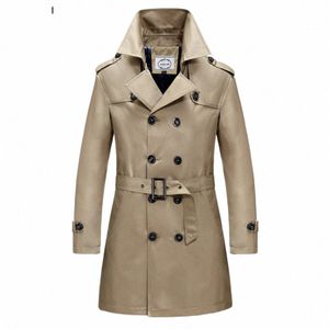 2024 Mannen Lg Trenchcoat Jassen Lente Herfst Britse Stijl Busin Kantoor Geul Mannen Solid Slim Double Breasted jas E59f #