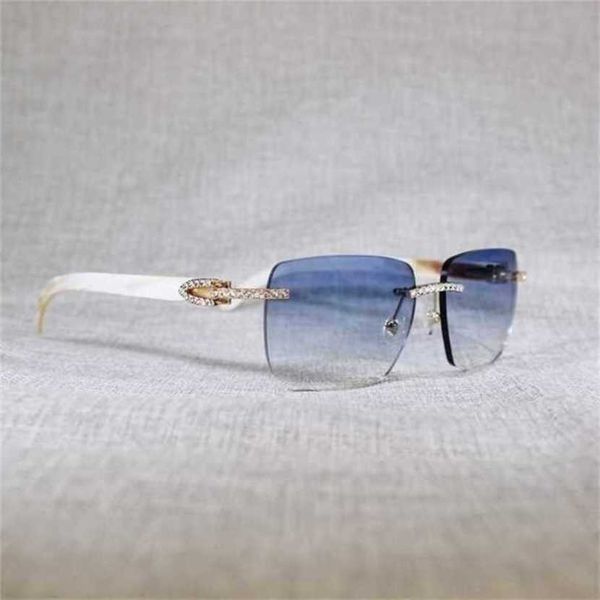 2024 Gafas de sol para mujeres de lujo para hombres Rhinestone Black White Buffalo Horn Men Fulless Gastas de madera Marco de metal Club Summer Eyewajia