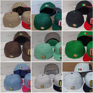 2024 Heren Mexico Donkergroene Kleur Hoed Letter M Hiphop Maat Hoeden Baseball Caps Volwassen Platte Piek voor Mannen Vrouwen Volledig Gesloten Cap MY12-01