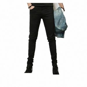 2024 Nouveau Fi Vintage Pure Black Jeans Serré Versi de mince coréen Slim Petite jambe Pantalon Casual Daily Home Pantalon K6Er #