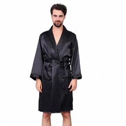 2024 Bata de noche para hombres Kimo Albornoz Vestido con bolsillo Cómodo Seda Satén LG Manga delgada Ropa de dormir Primavera Verano Salón Homewear L5UH #