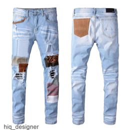 2024 Herenbroeken Hiphop Vaqueros Overlap High Street Fashion Brand Jeans Retro Gescheurde Vouwstiksels Designer Motorrijden Slank Maat 28 ~ 38''gg''8AO4