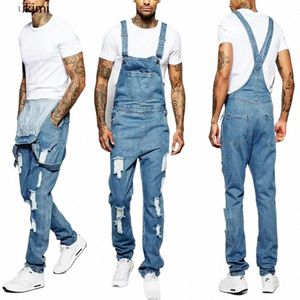 2024 Salopette en denim déchiré pour hommes Pantalon à bretelles pleine longueur Homme Jeans High Street Combinaison Distred Pantalon décontracté Homme z1jk #