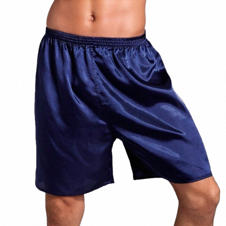 2024 Satin de soie pour hommes Shorts à cinq points Pyjamas amples Shorts solides classiques Pantalons de plage Fi Homewear Shorts de nuit pour hommes Y33V #