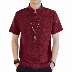 2024 Chemises pour hommes Couleur unie Vintage Col montant à manches courtes Été Casual Hommes Vêtements Streetwear Style chinois Chemise S-5XL L6wh #