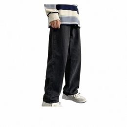 2024 Printemps Automne Nouveau Coréen Editi Jeans Fi Lâche Droite Avec Rétro Noir Slim Pantalons à Jambes Larges Casual Streetwear K0Sc #