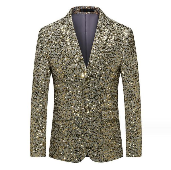 2024 Costumes pour hommes Printemps Automne Hommes Veste de costume à paillettes Or Argent Mode Business Manteau à une rangée Slim Fit Robe de soirée Blazer