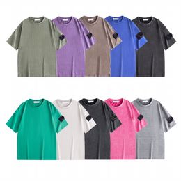 2024 Camiseta holgada de verano para hombre 100 algodón con estampado de diseñador Tops Camiseta de manga corta con brazalete bordado morado con apariencia desgastada de moda M-XXL