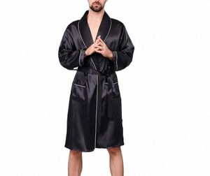 2024 Mannen Zomer Dunne Pyjama Gewaden Mannen Homewear Lg Mouw Kimo Badjas Zwarte Zijde Satijn Nachtkleding Mannelijke Lounge nachtkleding F4Jg #