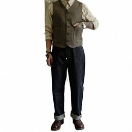 2024 Heren Vest Klassieke Steampunk Pak Wol Tweed Notch Revers Vest Dikke Tweed Koffie Duizend Vogel Raster Jas Voor bruiloft m5Ih #