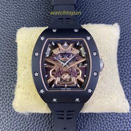 Montre pour hommes, boîtier en fibre de carbone NTPT, tout-en-un, véritable mouvement tourbillon, boîtier en céramique/boîtier en acier, bracelet en caoutchouc, miroir saphir, 2024