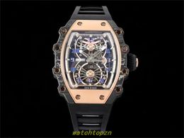 2024 Herenhorloge RM21-01 Tourbillon uurwerk koolstofvezel kast 214 materiaal om de basis te creëren natuurlijke rubberen band saffierspiegel