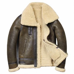 2024 Mannen Winter Aviator Echte Leren Jas Schapenvacht Shearling Lederen Rock Jassen Hoge Kwaliteit B3 Bomber Mannelijke Jassen 75vM #