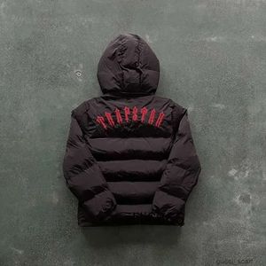 2024 Heren Winter Warm Trapstar Londen Hoodie Afneembare Capuchon Donsjack Zwart Rood Geborduurde Letter Jas 698fff