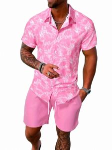 2024 Hommes Ensembles Imprimer Patchwork Revers Manches courtes Chemise décontractée Short de plage Été Streetwear Vacati Costumes hawaïens Hommes S-3XL r8oh #