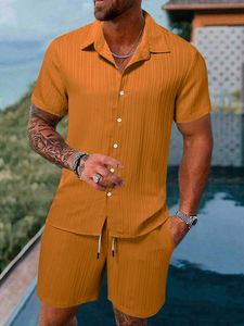 2024 MEN SETS STRIPED Tracksuit Rapel Korte mouw Casual shirt Beach Shorts Summer Streetwear Vakantie Hawaiiaanse pakken Heren Joggen Joggers shirt en broek blouse