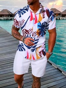 2024 Men Summer Sets Print Rapel Rapel Korte mouw Casual shirt Beach Shorts Streetwear Vakantie Hawaiiaanse pakken Cothing 240430